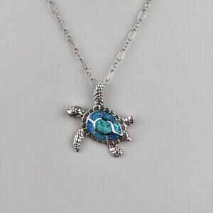 Sterling Silver Paperclip Chain 19.25" Necklace Blue Turtle Pendant VJ